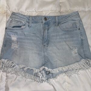 Frayed Hem Light Blue Denim Shorts